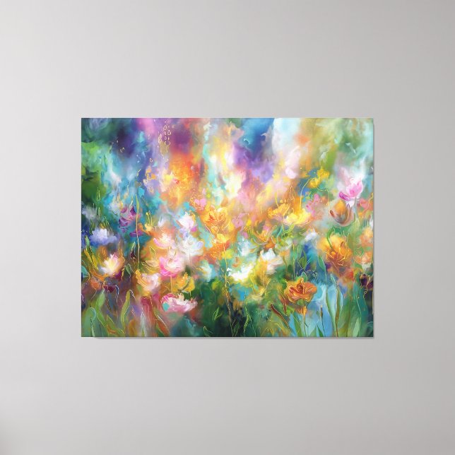 Abstract cosmic floral explosion in pastel colours canvas print (Front)