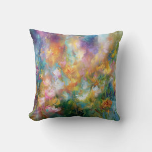Abstract cosmic floral explosion in pastel colours cushion