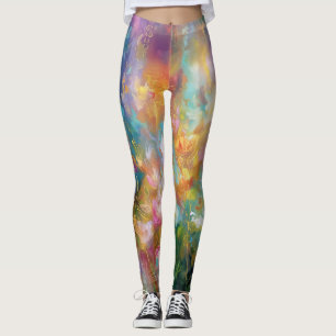 Abstract cosmic floral explosion in pastel colours leggings