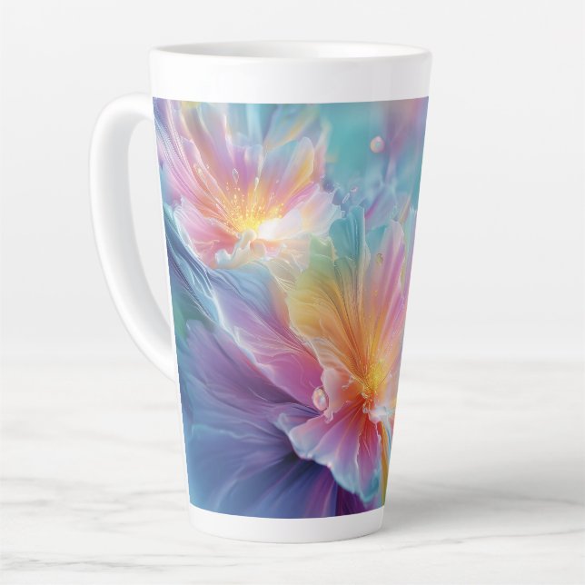 Abstract cosmic floral explosion in pastel latte mug (Left Angle)