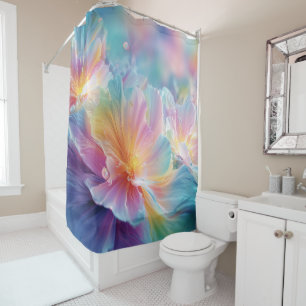 Abstract cosmic floral explosion in pastel shower curtain