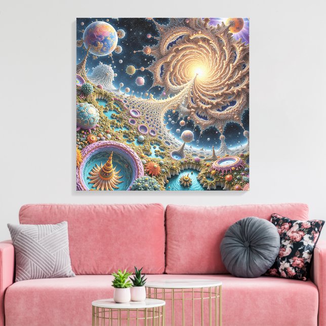 Abstract cosmic harmony with mandala energy canvas print (Insitu(LivingRoom))