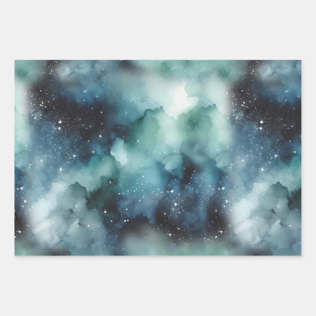Abstract Cosmic Landscape Pattern Wrapping Paper Sheet (Front)