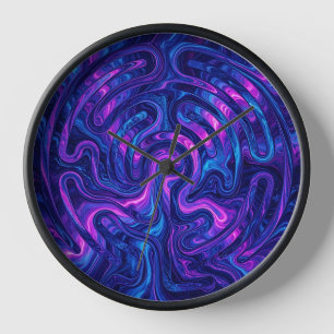 Abstract Cosmic Purple Maze Labyrinth Art Clocks
