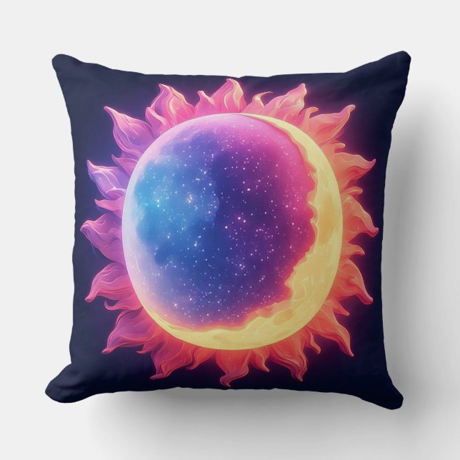 Abstract Cosmic Sun and Moon Illustration Cushion (Front)