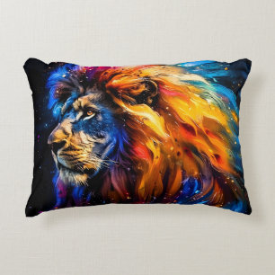 Abstract Cosmic Wildlife Lion Portrait Decorative Cushion