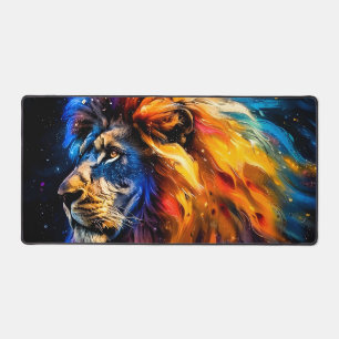 Abstract Cosmic Wildlife Lion Portrait Desk Mat
