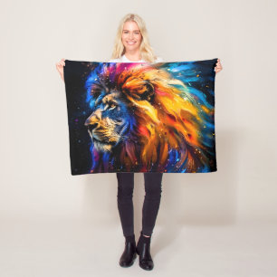 Abstract Cosmic Wildlife Lion Portrait Fleece Blanket