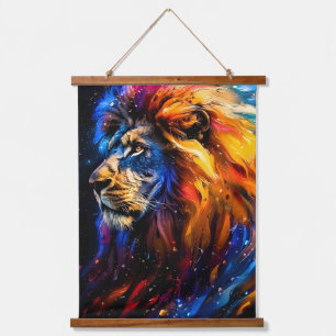 Abstract Cosmic Wildlife Lion Portrait Hanging Tapestry