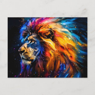 Abstract Cosmic Wildlife Lion Portrait Holiday Postcard