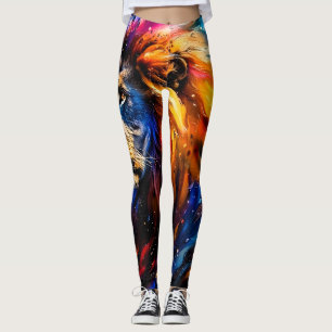 Abstract Cosmic Wildlife Lion Portrait Leggings
