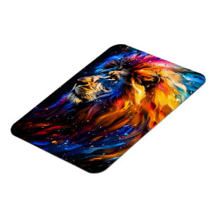 Abstract Cosmic Wildlife Lion Portrait Magnet