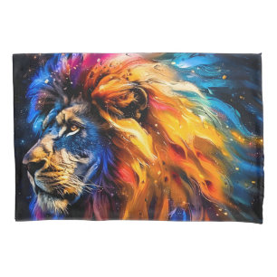 Abstract Cosmic Wildlife Lion Portrait Pillowcase
