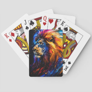 Abstract Cosmic Wildlife Lion Portrait Playing Cards