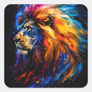 Abstract Cosmic Wildlife Lion Portrait Square Sticker