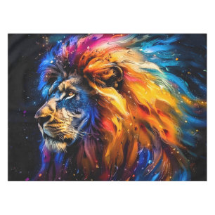 Abstract Cosmic Wildlife Lion Portrait Tablecloth