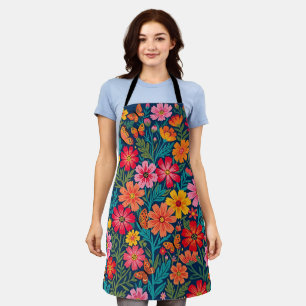 Abstract Cosmos Flowers Butterflies Apron