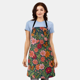 Abstract Cosmos Flowers Orange Butterflies Apron