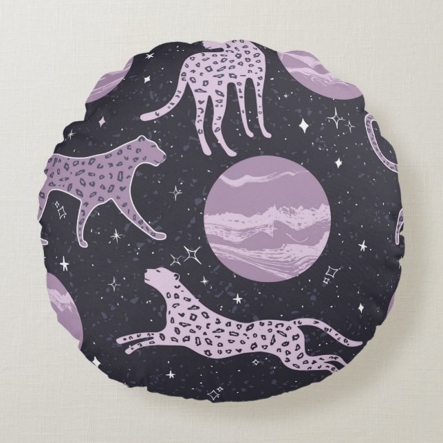 Abstract cosmos seamless pattern,galaxy background round cushion (Front)