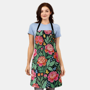Abstract Cottagecore Peonies Butterflies Apron