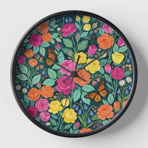 Abstract Cottagecore Roses Butterflies Art Clocks