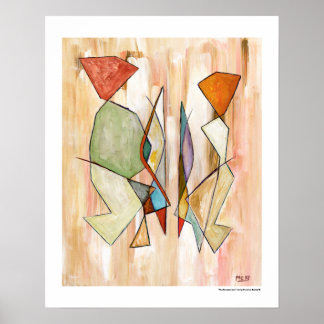 Abstract Couple Neutral Beige Wall Art Orange