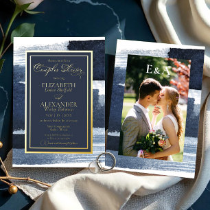 Abstract Couples Shower Invitation   Gold Blue