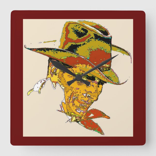 Abstract cowboy square wall clock (Front)
