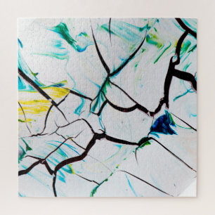 Abstract Cracks in Green Yellow Blue Jigsaw Puzzle