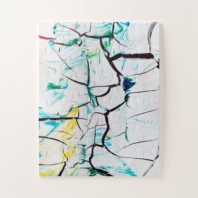 Abstract Cracks in Green Yellow Blue Jigsaw Puzzle (Vertical)