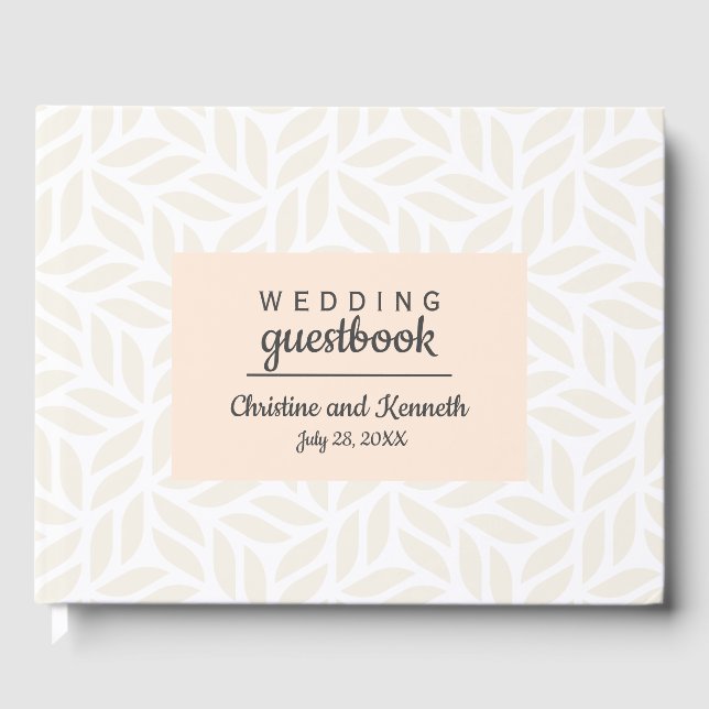 Abstract cream leaves Wedding Personalised Flower Guest Book (Front)