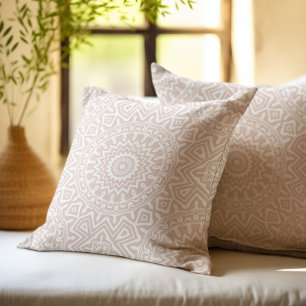 Abstract Cream Mandala Pattern Cushion