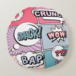 Abstract creative concept comic pop art style blan round cushion