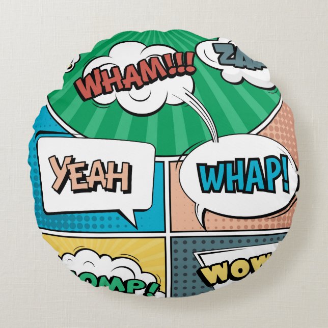Abstract creative concept comic pop art style blan round cushion (Front)