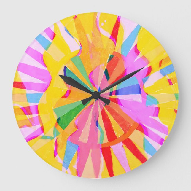 Abstract creative drawing, colourful background. large clock (Front)