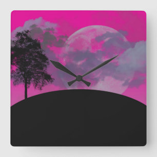 Abstract Crimson Moon Square Wall Clock
