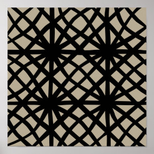 Abstract Criss Cross Lines Black on Tan Print