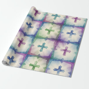 Abstract Cross pattern pretty watercolor faith Wrapping Paper