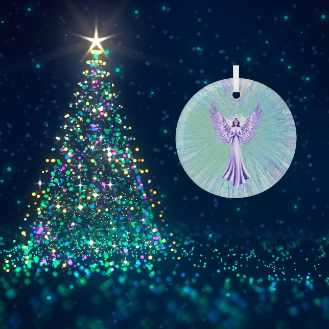 Abstract Crystal Healing Angel | Purple And Aqua Glass Tree Decoration (Merry Christmas)