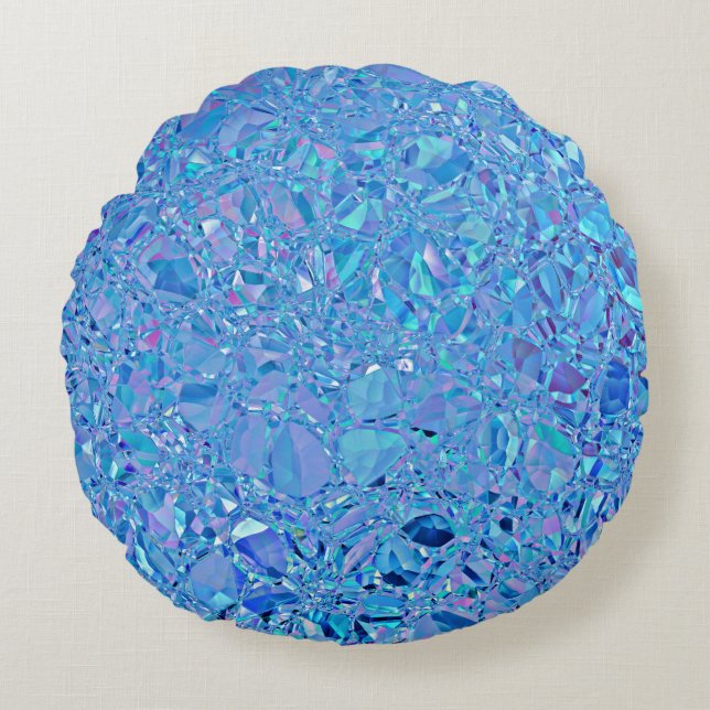 Abstract Crystal Turquoise and Blue Round Cushion (Front)