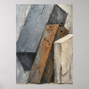Abstract Cubist Concrete Stone Rust Geometric Scul Poster