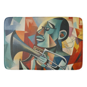 Abstract Cubist Jazz Trumpeter Bath Mat