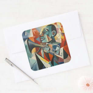 Abstract Cubist Jazz Trumpeter Square Sticker