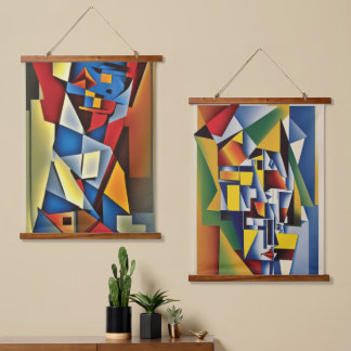 Abstract Cubist Portrait Wood Topped Wall Tapestry