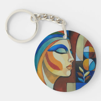 Abstract Cubist Woman Art Square Keychain