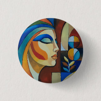 Abstract Cubist Woman Painting Art Round Button