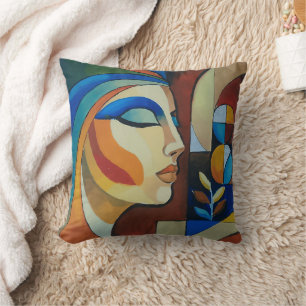 Abstract Cubist Woman Portrait Painting Modern Pos Cushion