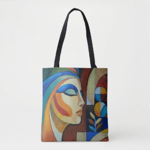 Abstract Cubist Woman Portrait Painting Modern Pos Tote Bag