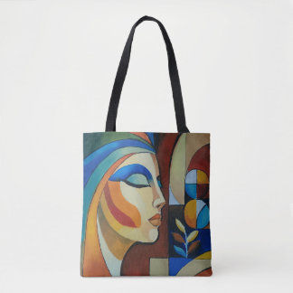 Abstract Cubist Woman Portrait Painting Modern Pos Tote Bag