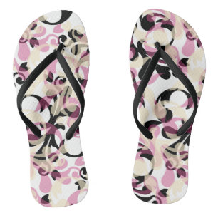 Abstract Curly Black Pink Waves Flip Flops
